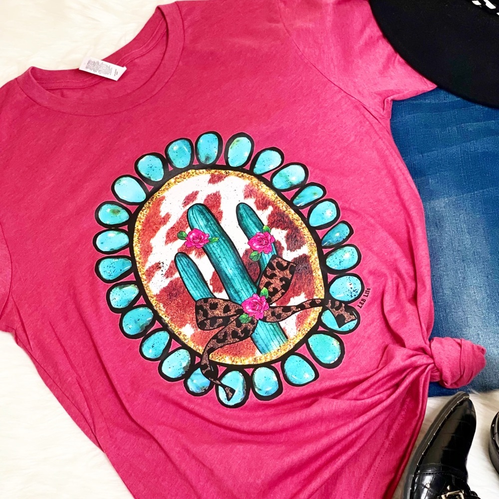 T-shirt Turquoise & cactus